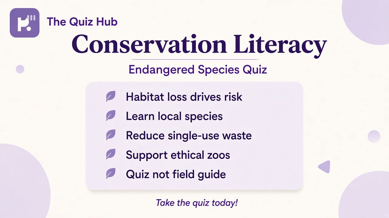 Endangered species quiz tips: habitat loss drives risk, learn local species, reduce waste, ethical zoos, quiz not field guide