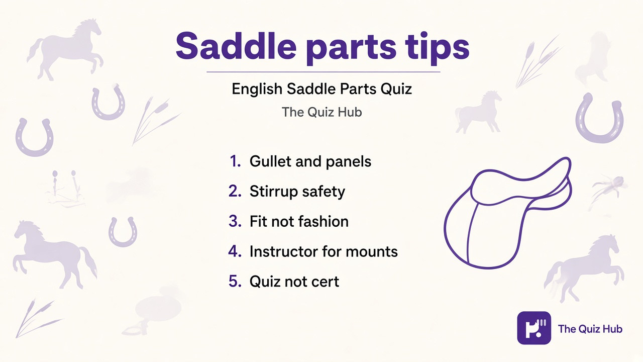 Saddle parts tips: gullet and panels, stirrup safety, fit not fashion, instructor for mounts, quiz not riding cert