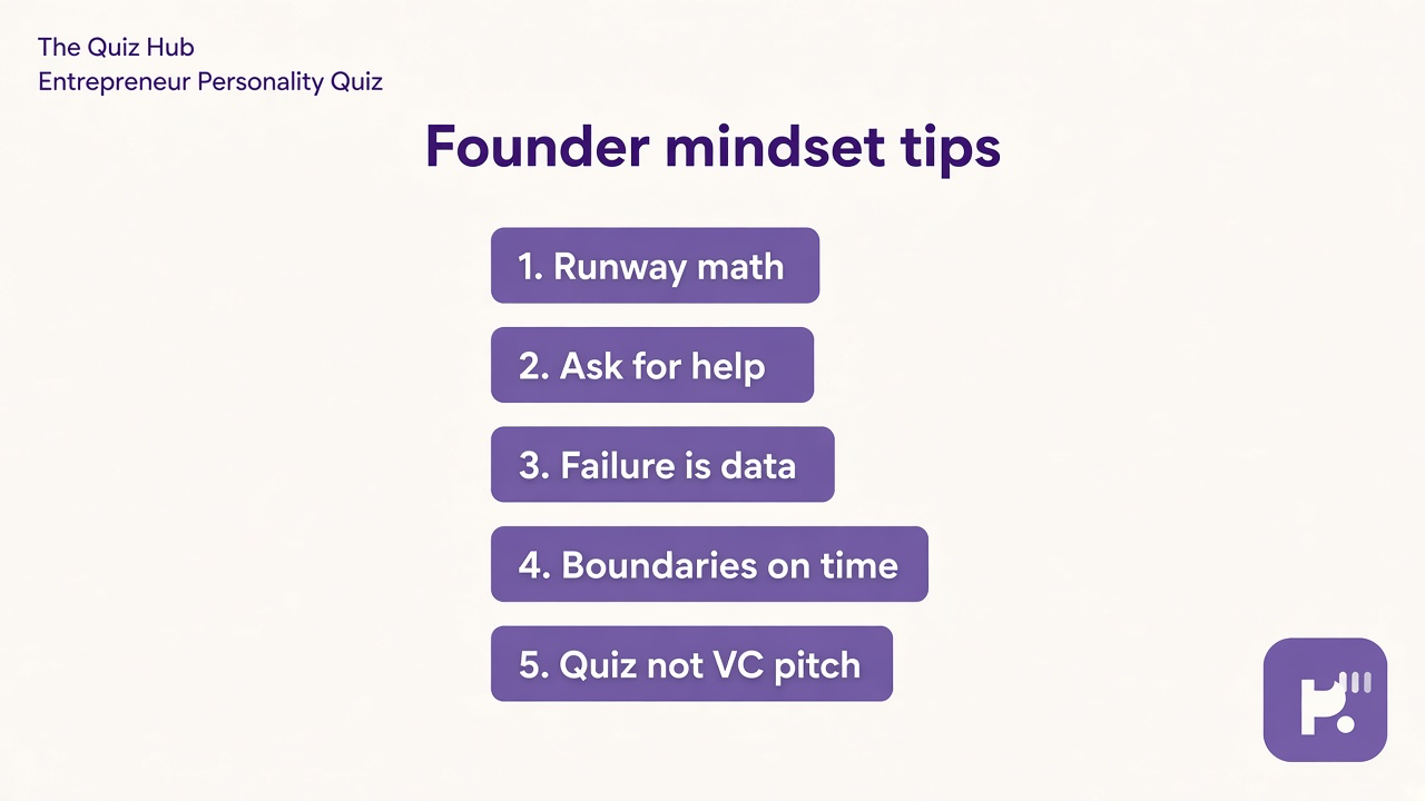 Entrepreneur personality tips: runway math, ask for help, failure is data, time boundaries, not VC pitch