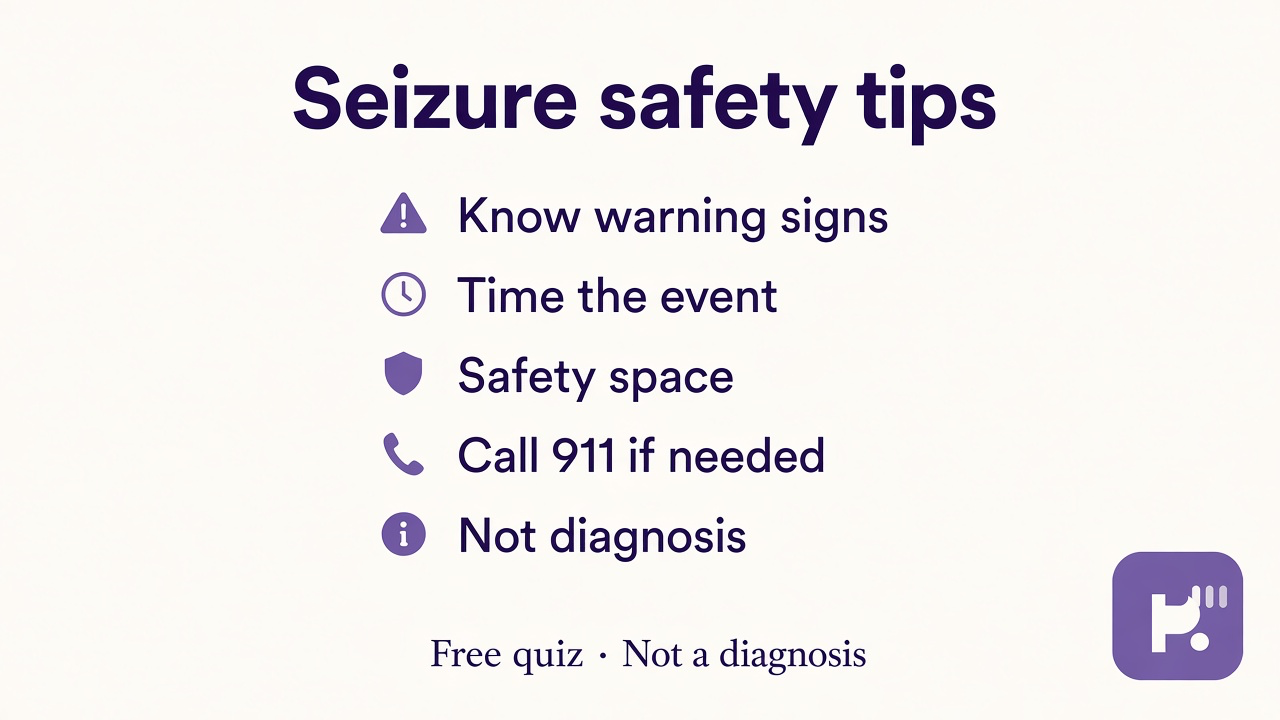 Epi symptom tips: know warning signs, time the event, safety space, call 911 when needed, not diagnosis