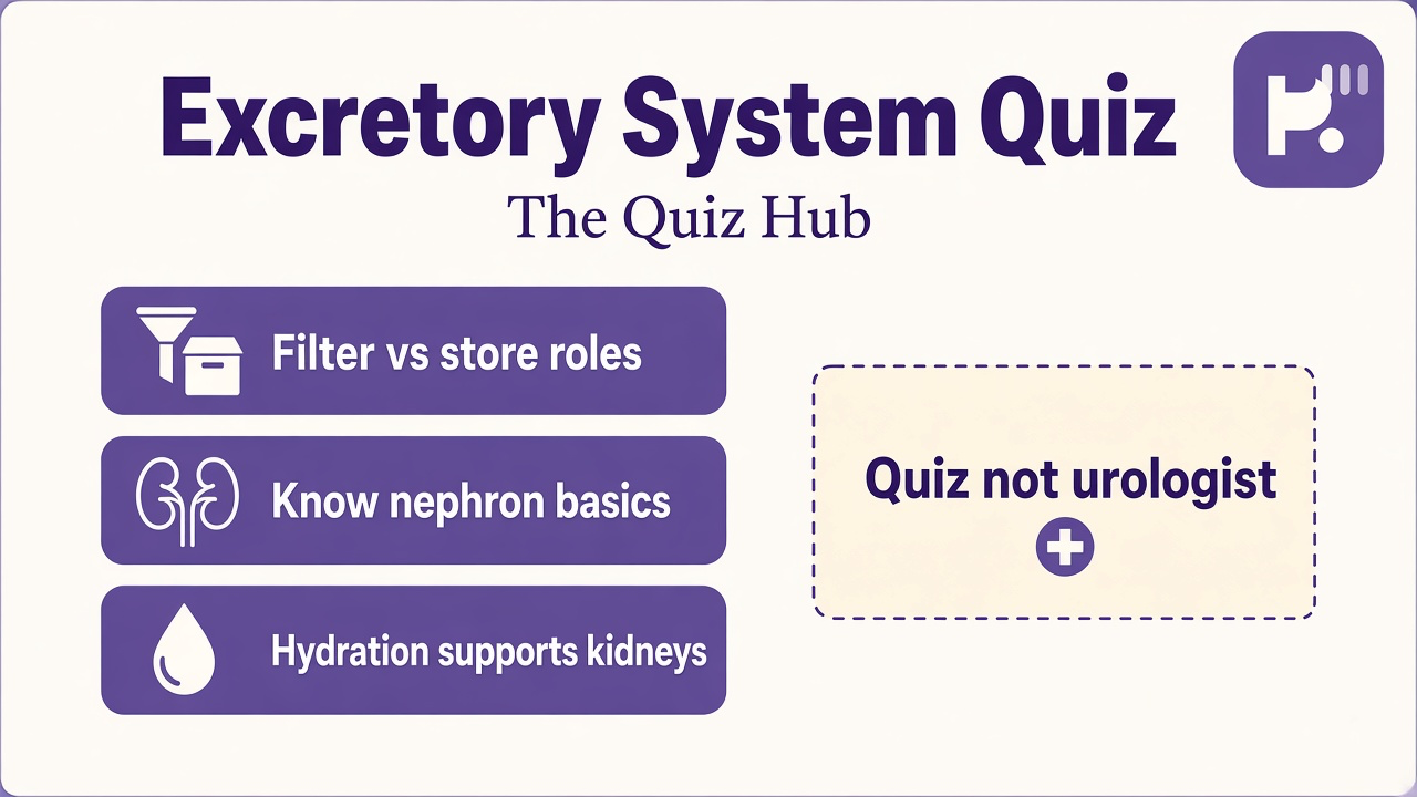 Excretory tips: kidney filters blood, bladder stores urine, nephron basics, hydration habits, quiz not urologist