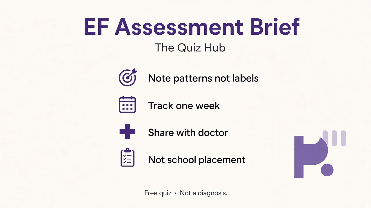 EF brief tips: track one week, share with doctor, quiz not neuropsych battery
