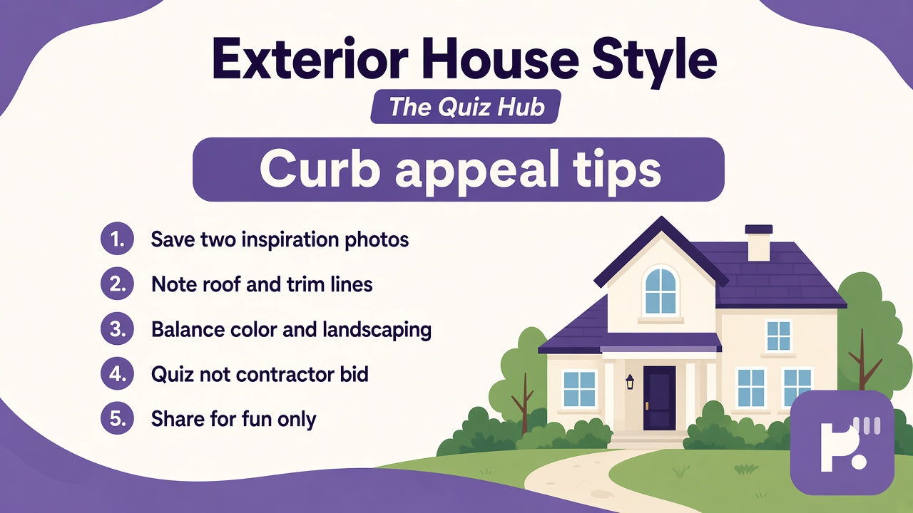Exterior style tips: save two inspiration photos, note roof and trim, layer planting, quiz not appraisal