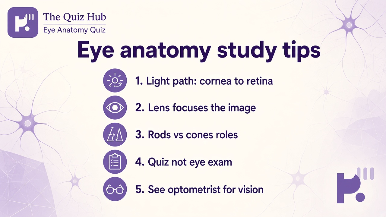 Eye anatomy tips: cornea lens retina path, rods and cones, diagram study, retake for fun, not eye exam