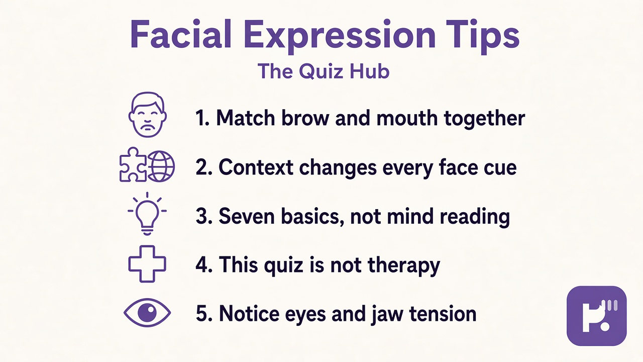 Facial expression tips: read context, basic cues, cultural humility, ask not assume, quiz not therapy