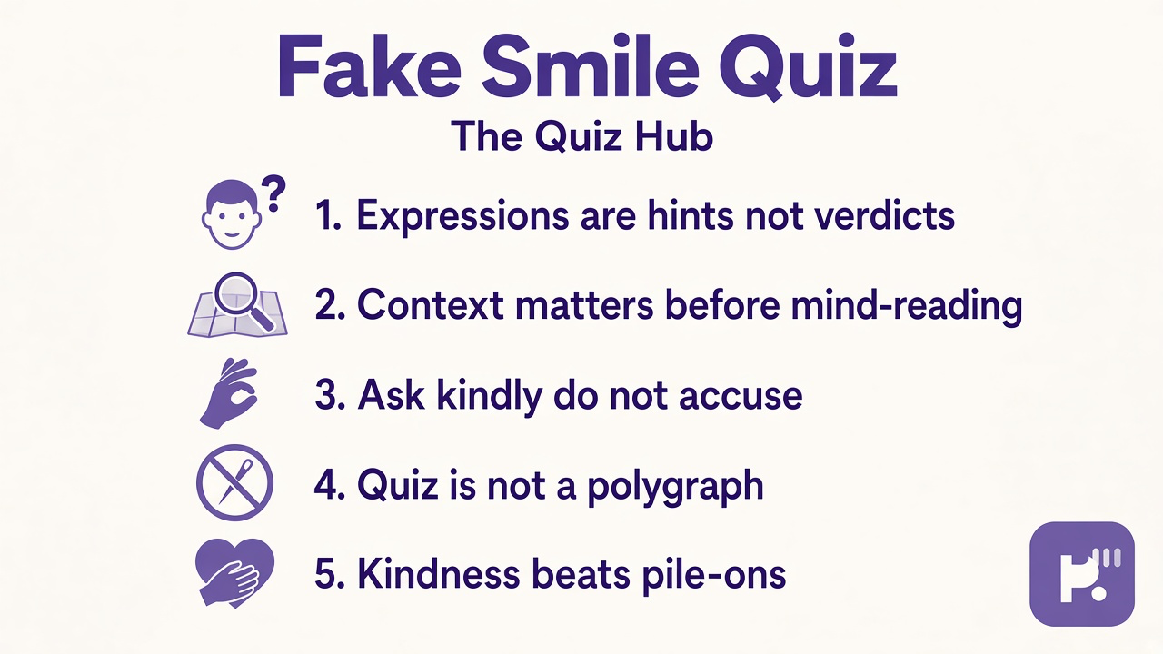 Fake smile tips: expressions are hints not verdicts, read context, ask kindly, quiz not polygraph, skip mind-reading pile-ons