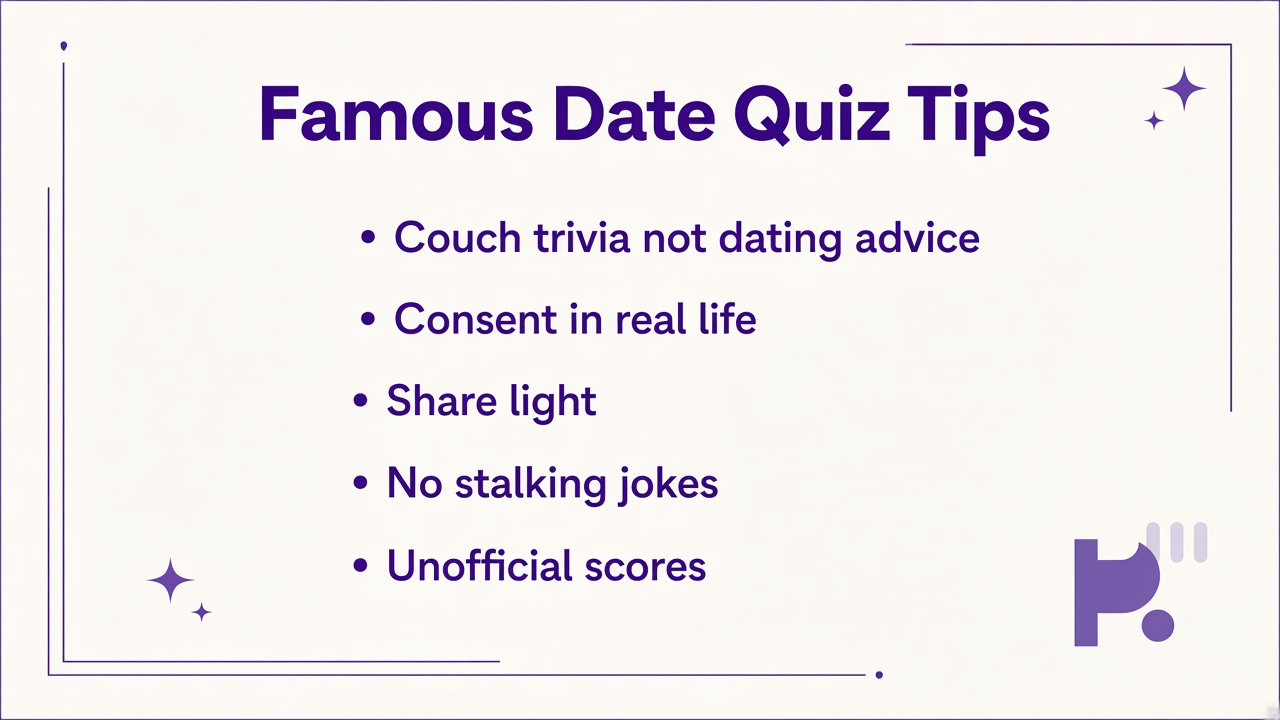 Famous date quiz tips: celebrity milestones as trivia, calendar facts, kind captions, not relationship advice, unofficial fun