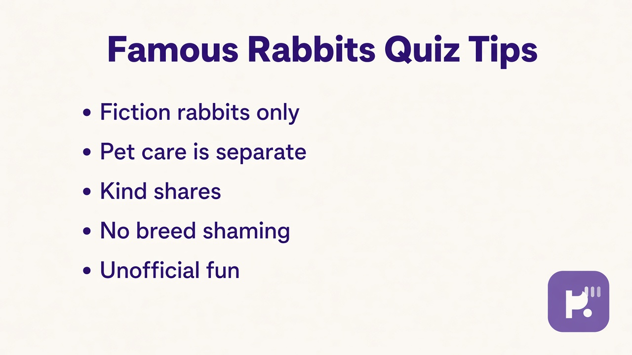 Famous rabbits quiz tips: storybook recall, animation icons, pop culture unofficial, kind shares, not pet care advice