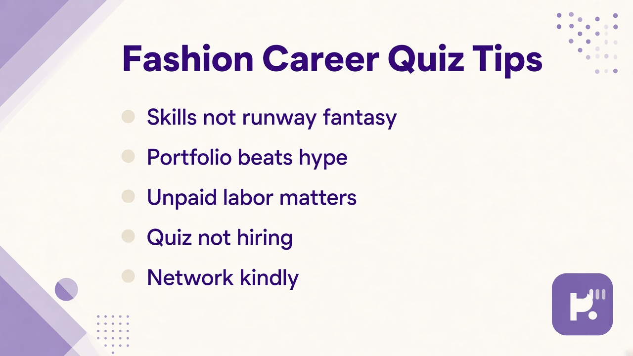 Fashion career tips: name roles, honest skills, kind networking, quiz not job offer, unofficial reflection