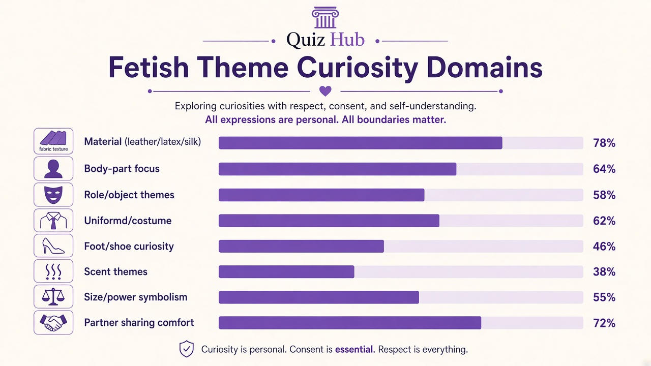 Fetish test diagram with eight domain bars for fetish theme curiosity on The Quiz Hub