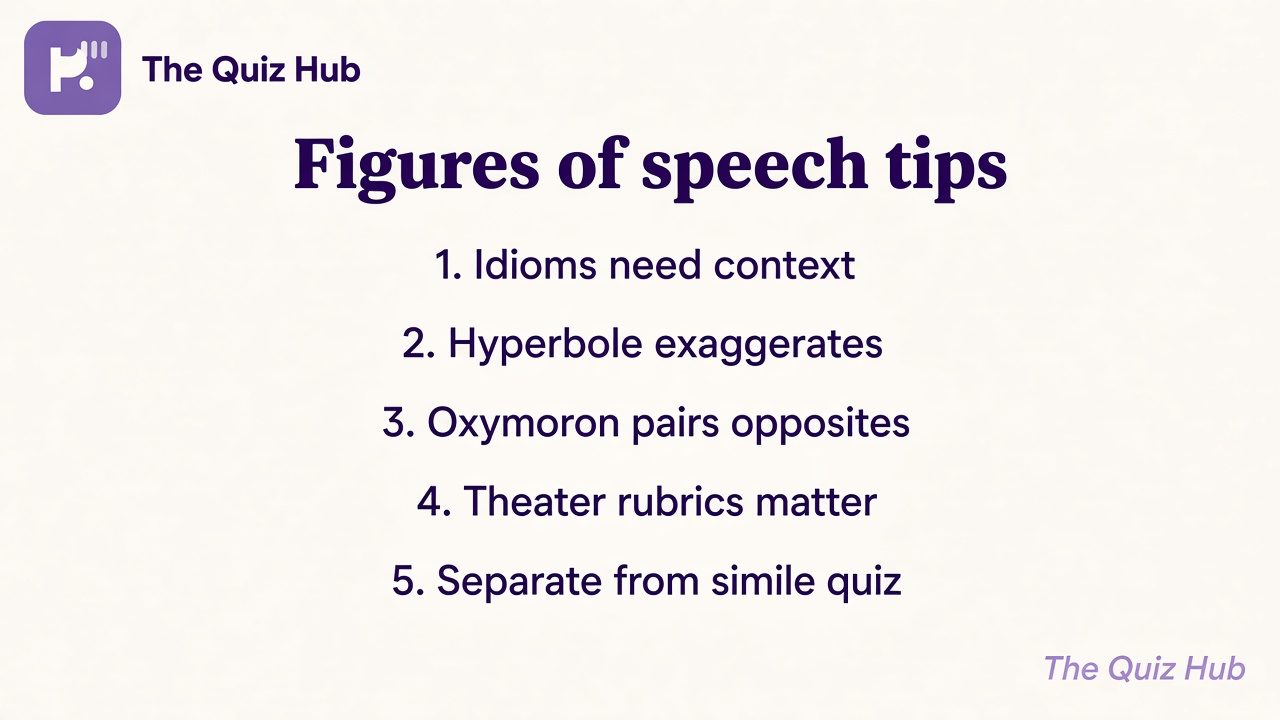 Figures of speech tips: idioms, hyperbole, understatement, oxymoron pairs, quiz not AP exam