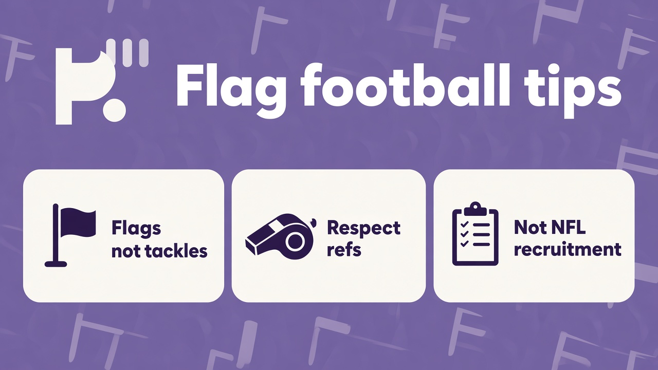 Flag football quiz tips: pull flags not tackles, rush counts, sportsmanship, unofficial fun, not NFL recruitment