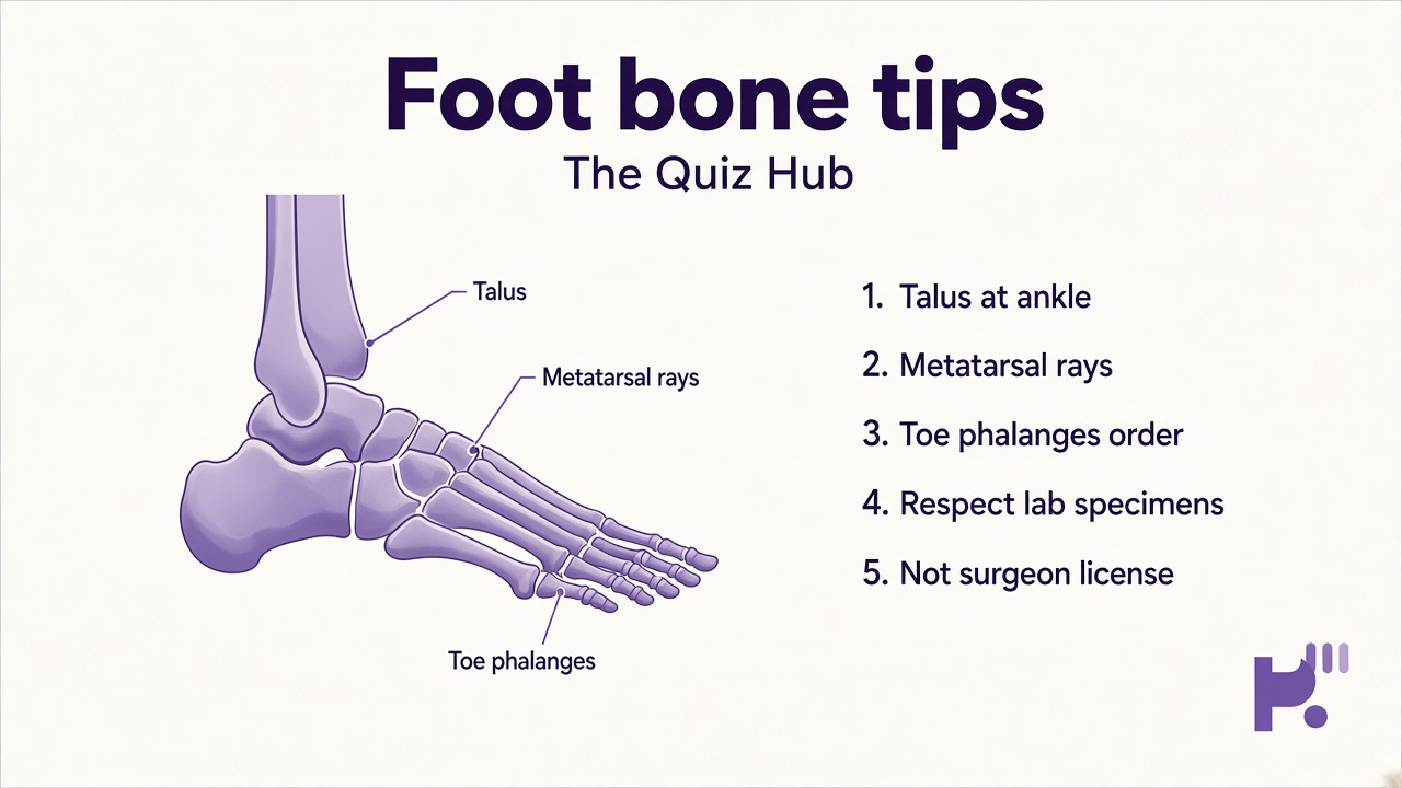 Foot bones tips: talus calcaneus tarsals, metatarsal rays, toe phalanges, atlas study, quiz not surgeon
