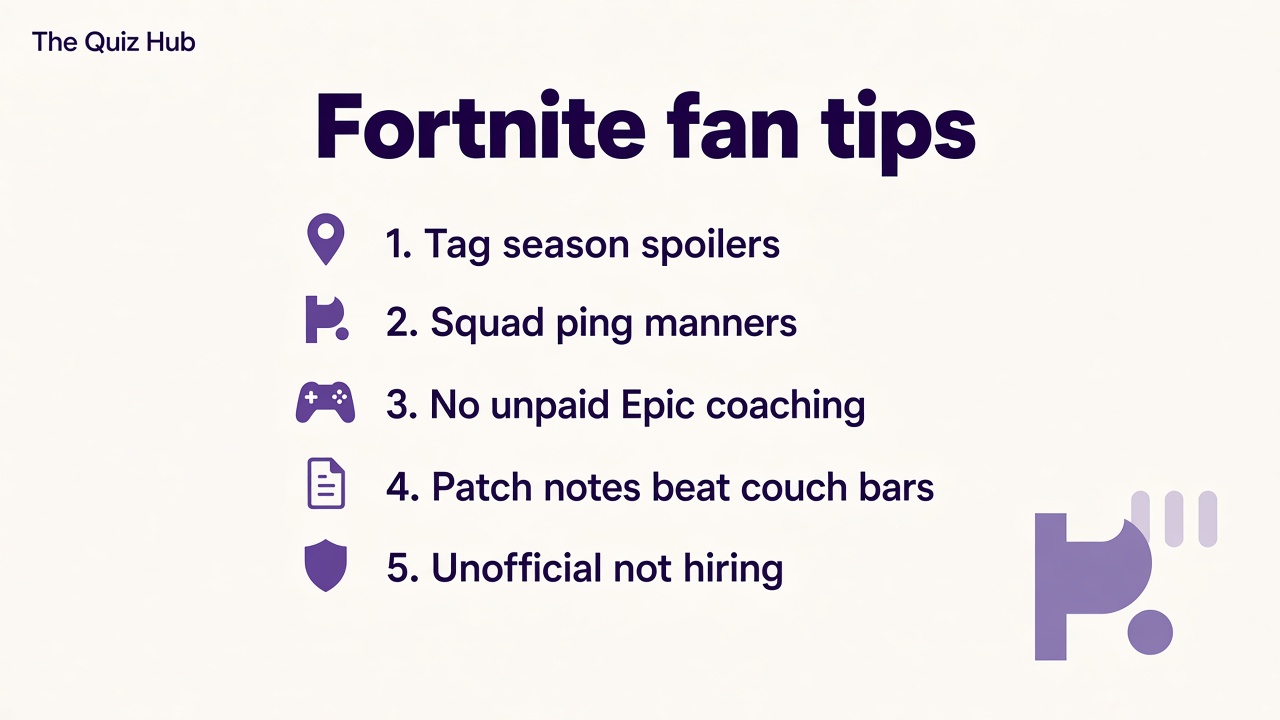 Fortnite quiz tips: squad kindness; spoiler tags; fair revives; unofficial not Epic; battle royale fan habits