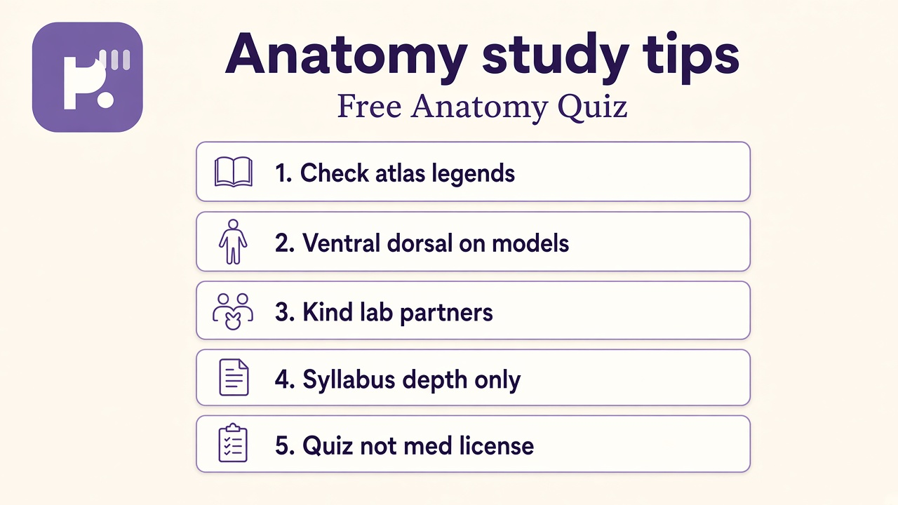Free anatomy quiz tips: planes and directions; cite textbook; kind lab partners; quiz not med license