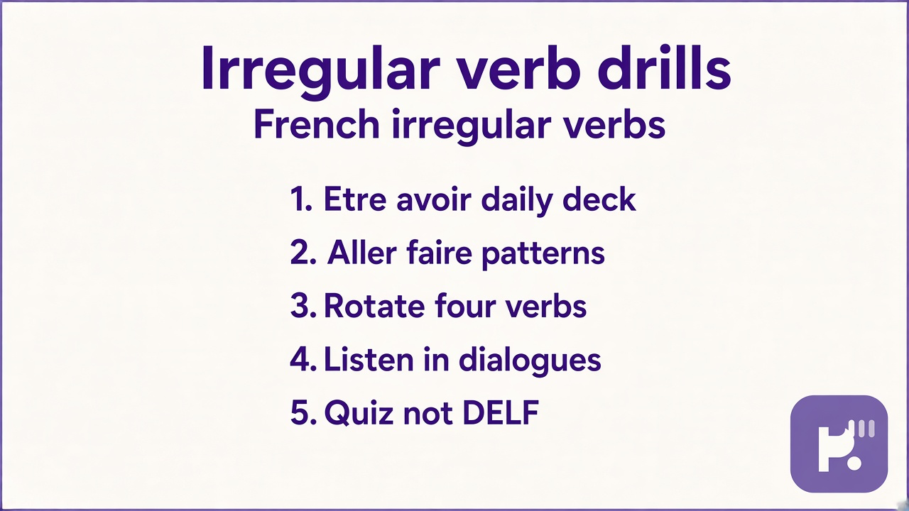 French irregular verb tips: être avoir decks; aller faire patterns; daily drill habits; quiz not DELF