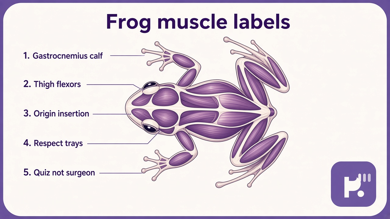 Frog muscle anatomy tips: gastrocnemius sartorius gracilis; origin insertion; sciatic awareness; cite atlas; quiz not surgeon