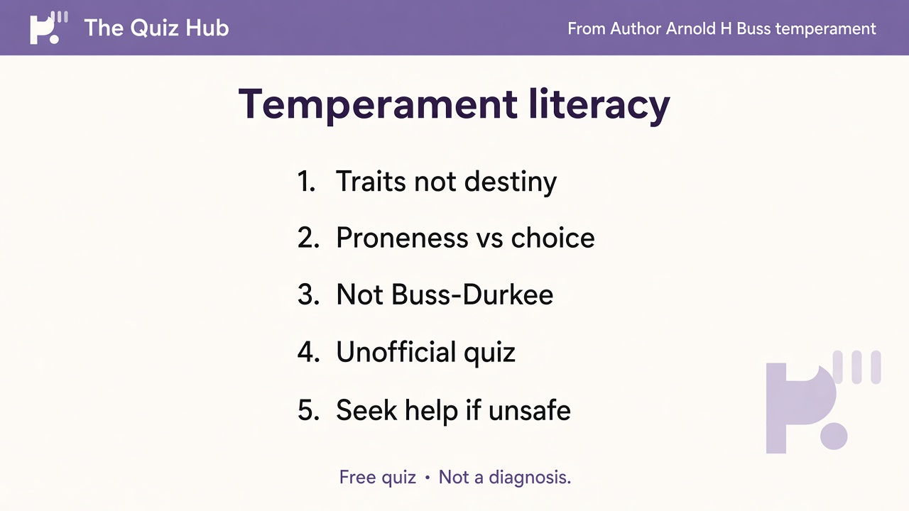 Temperament tips: traits not destiny; proneness vs choice; not Buss-Durkee; unofficial quiz; seek help if unsafe