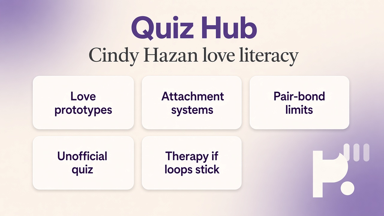 Hazan tips: love prototypes; attachment systems; pair-bond limits; unofficial quiz; therapy if loops stick