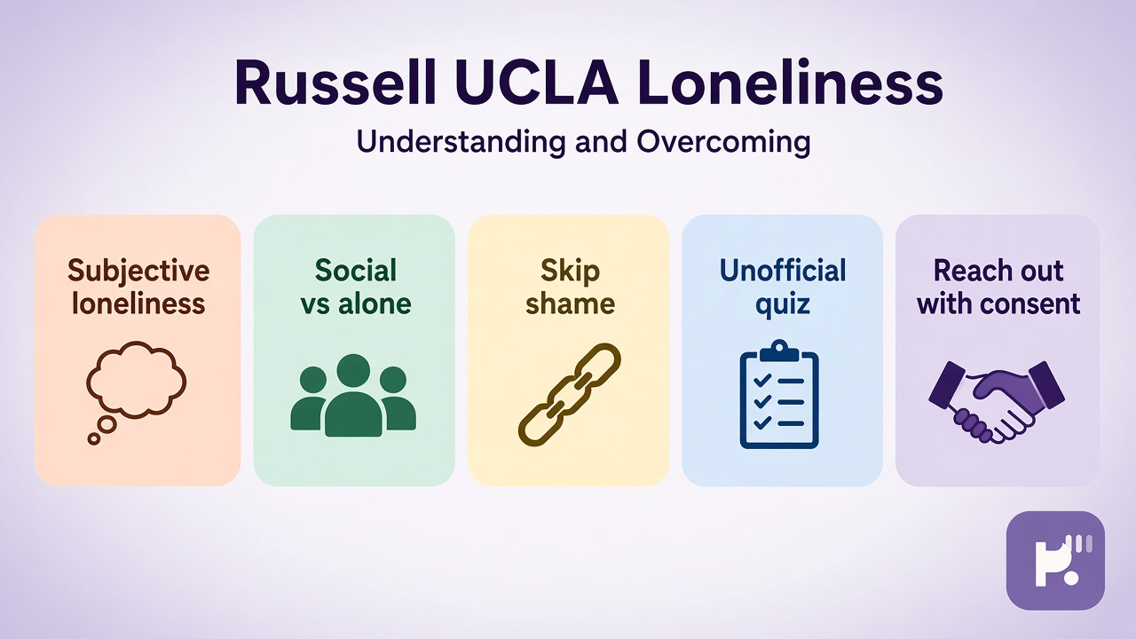 Russell tips: subjective loneliness; social vs alone; skip shame; unofficial quiz; reach out with consent