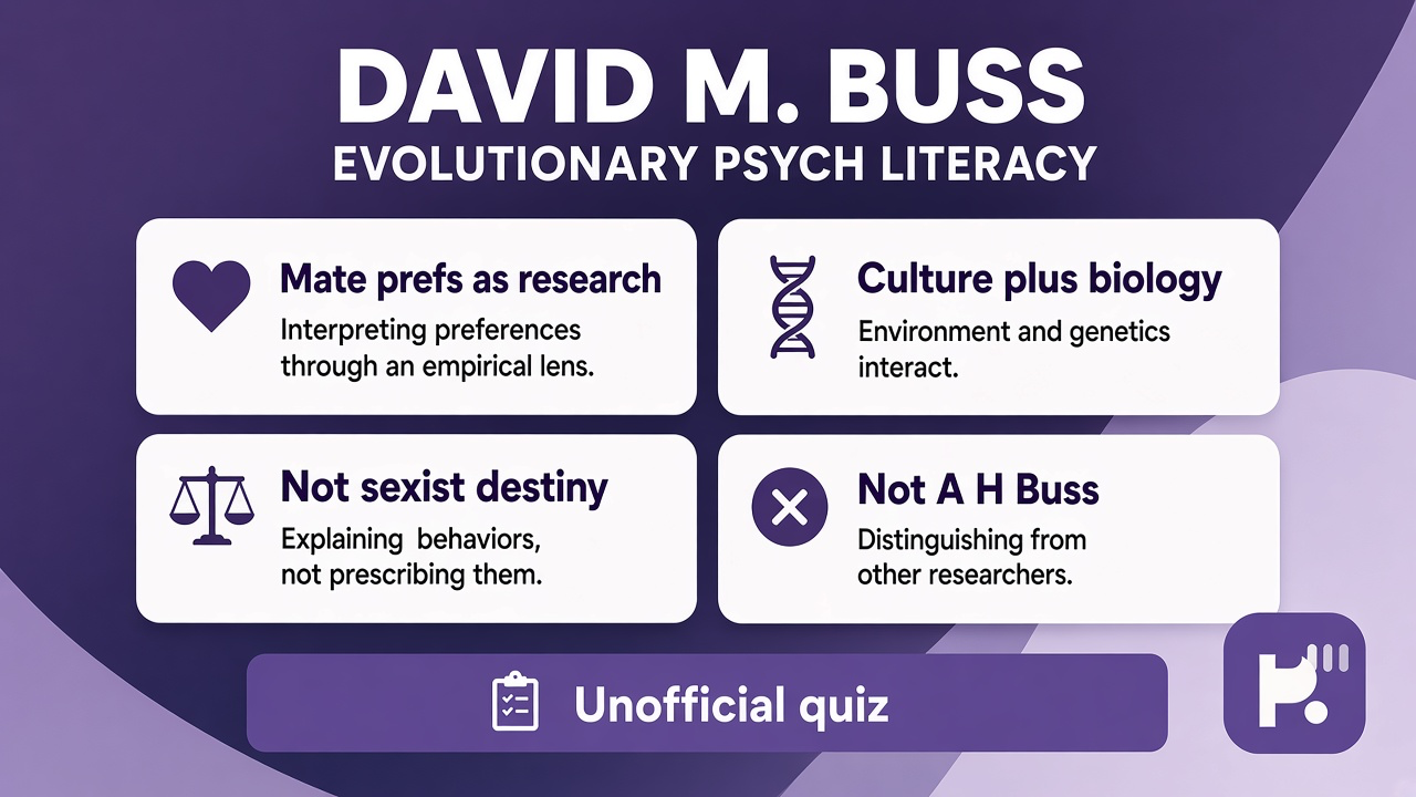 Buss tips: mate prefs as research; culture plus biology; not sexist destiny; not A H Buss; unofficial quiz