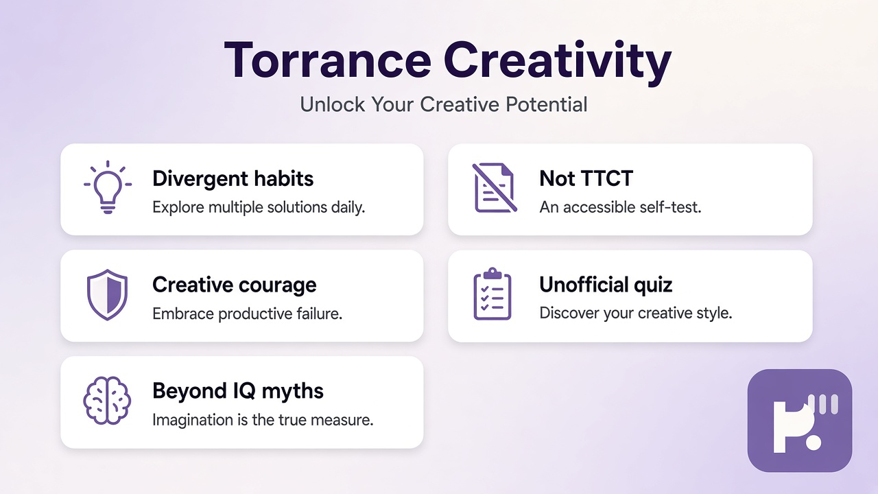 Torrance tips: divergent habits; creative courage; beyond IQ myths; literacy not TTCT; unofficial quiz; kind shares