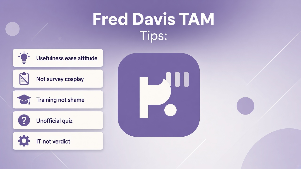 TAM tips: usefulness ease attitude; not survey cosplay; training not shame; unofficial quiz; IT not verdict