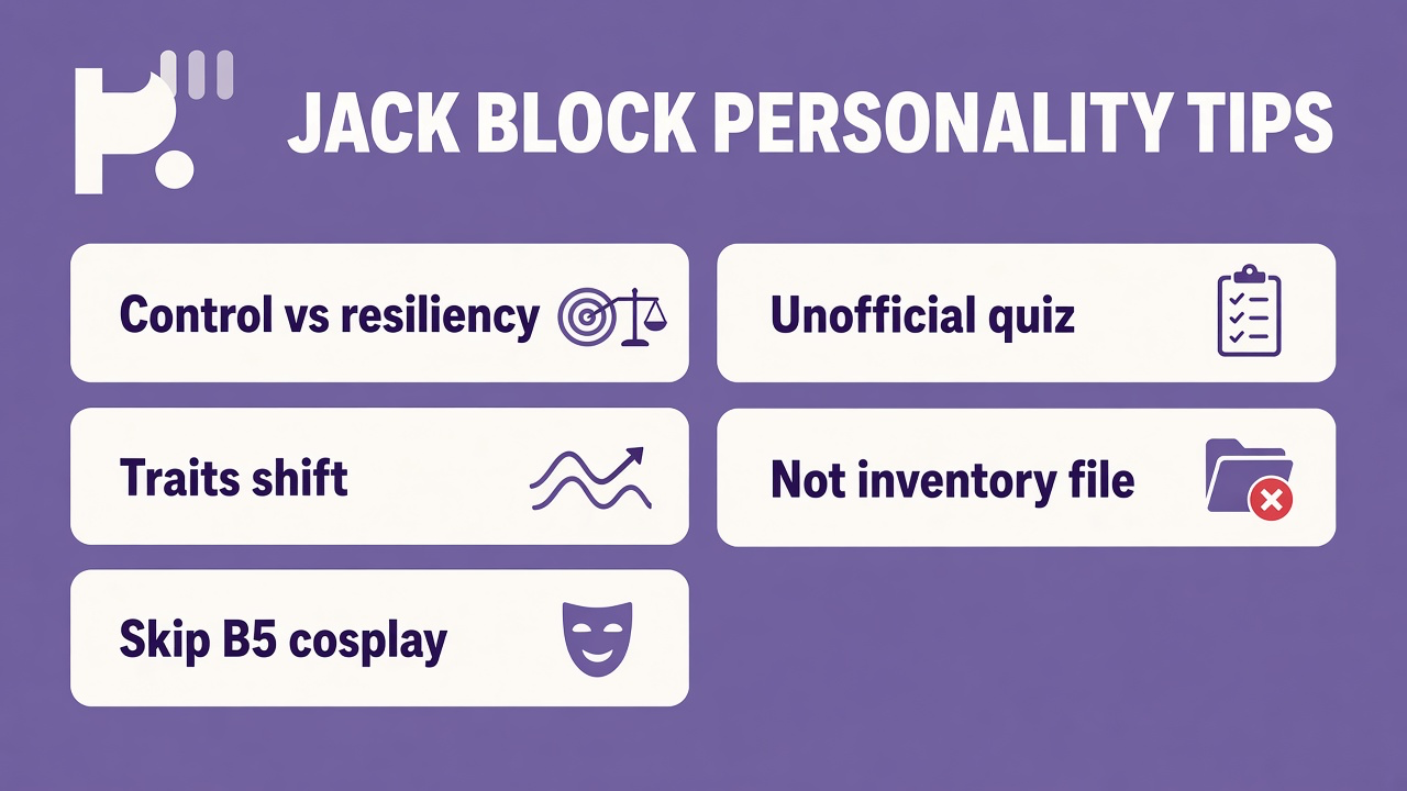 Block tips: control vs resiliency; traits shift; skip B5 cosplay; unofficial quiz; not inventory file