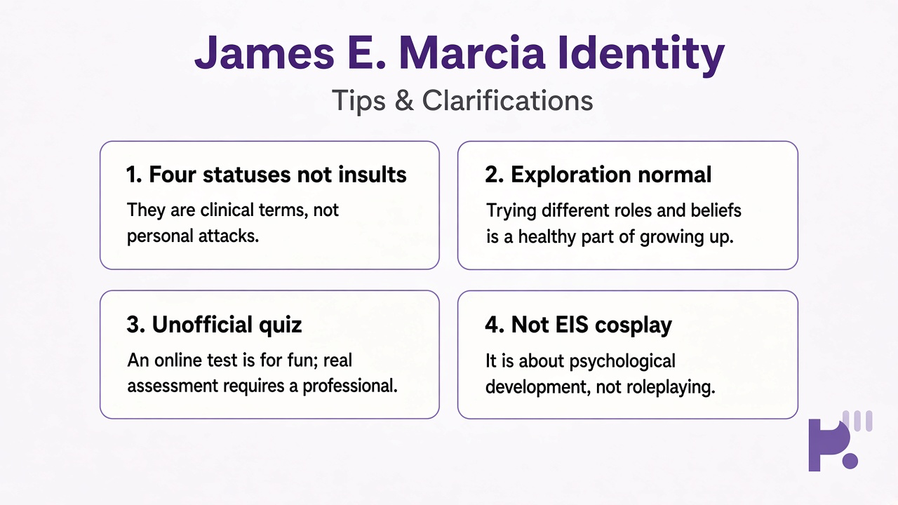 Marcia tips: four statuses not insults; exploration normal; unofficial quiz; not EIS cosplay