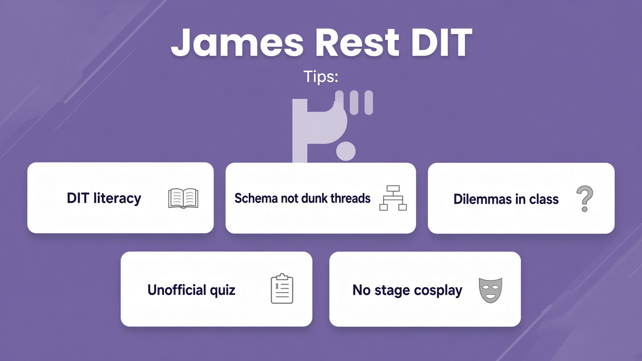 Rest tips: DIT literacy; schema not dunk threads; dilemmas in class; unofficial quiz; no stage cosplay