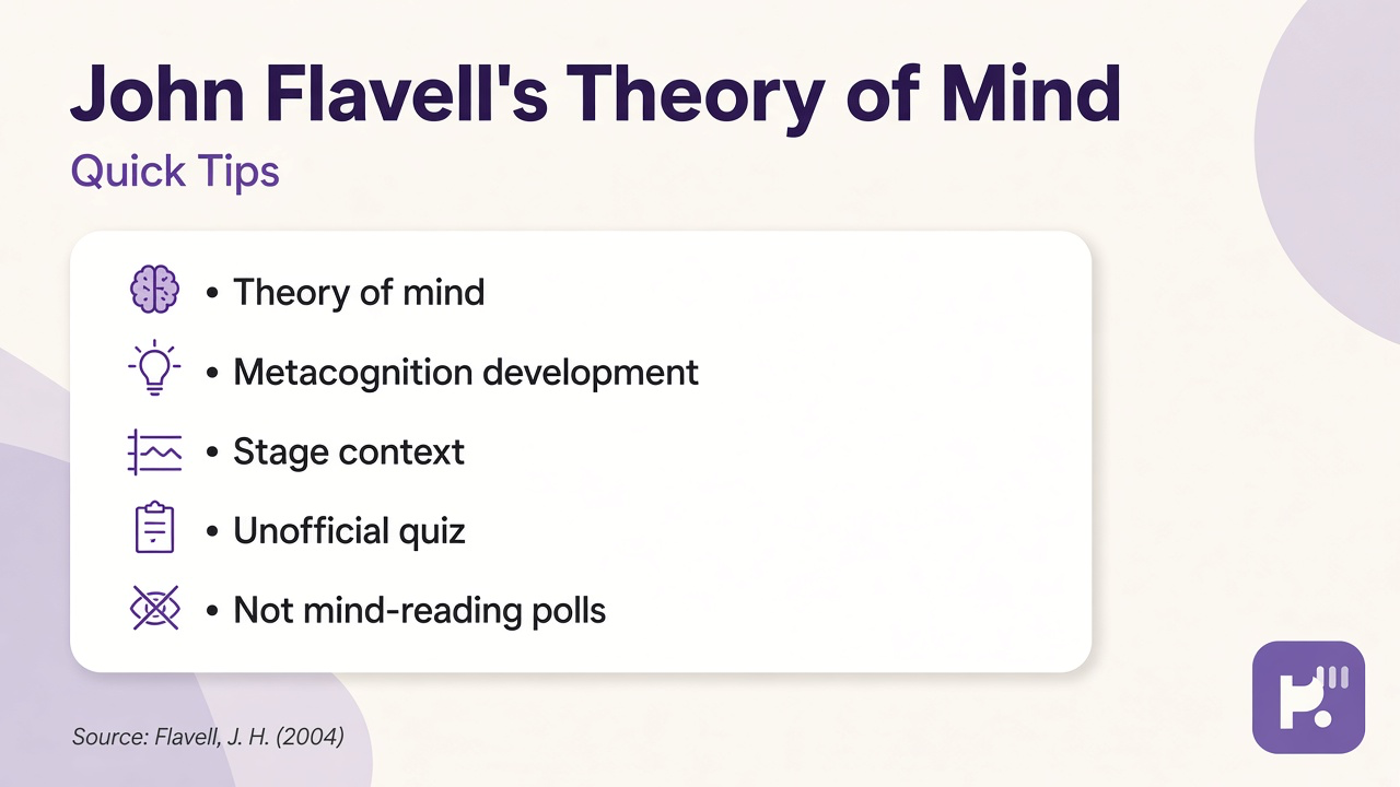 Flavell tips: theory of mind; metacognition development; stage context; unofficial quiz; not mind-reading polls