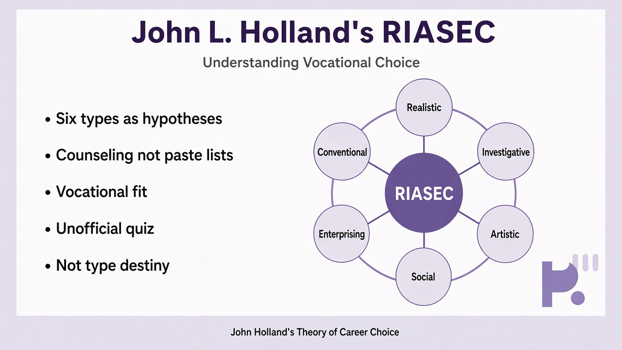 Holland tips: RIASEC literacy; fit not fate; counseling context; unofficial quiz; no SDS cosplay