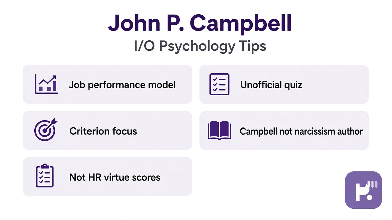 Campbell tips: job performance model; criterion not dunk threads; I/O literacy; unofficial quiz; no HR cosplay