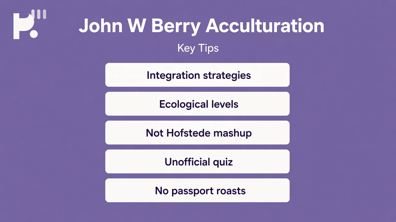Berry tips: acculturation fourfold; levels not passport polls; cross-cultural humility; unofficial quiz; no flag dunk threads