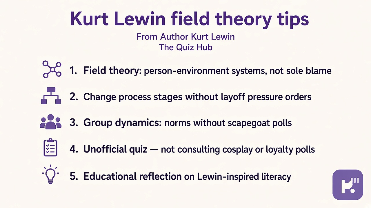 Lewin tips: field not blame; change stages; group dynamics; unofficial quiz; no guru dunk threads