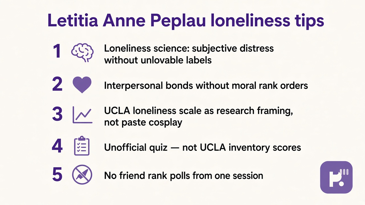 Peplau tips: loneliness science; interpersonal context; UCLA as research; unofficial quiz; no friend rank polls