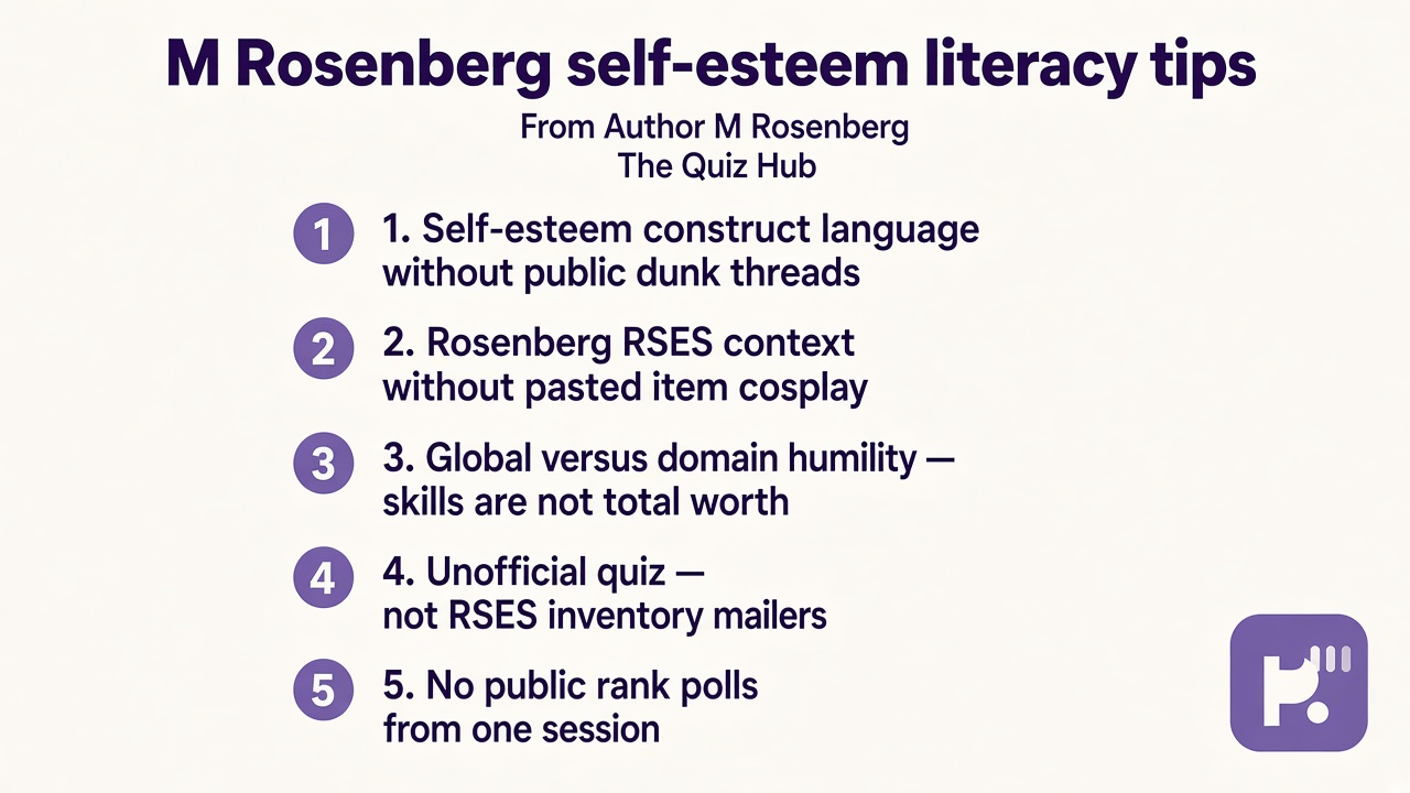 Rosenberg tips: global not dunk; RSES humble; domain not narcissism trial; unofficial quiz; no public rank
