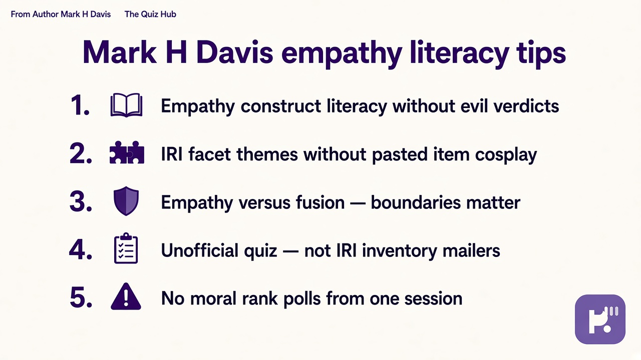 Davis tips: IRI facets not dunk; empathy humble; fusion not cosplay; unofficial quiz; no moral rank