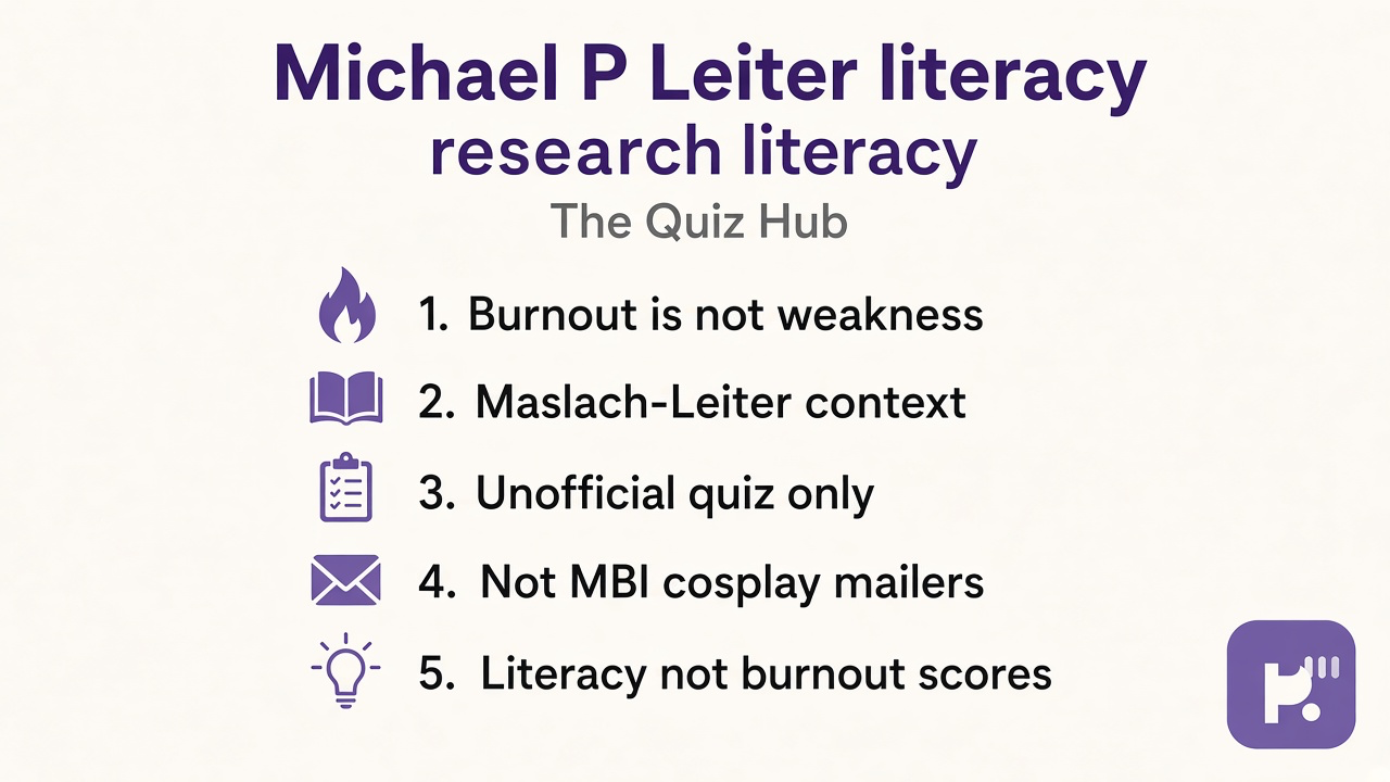 Leiter tips: burnout not weakness dunk; Maslach-Leiter context; unofficial quiz; not MBI cosplay mailers