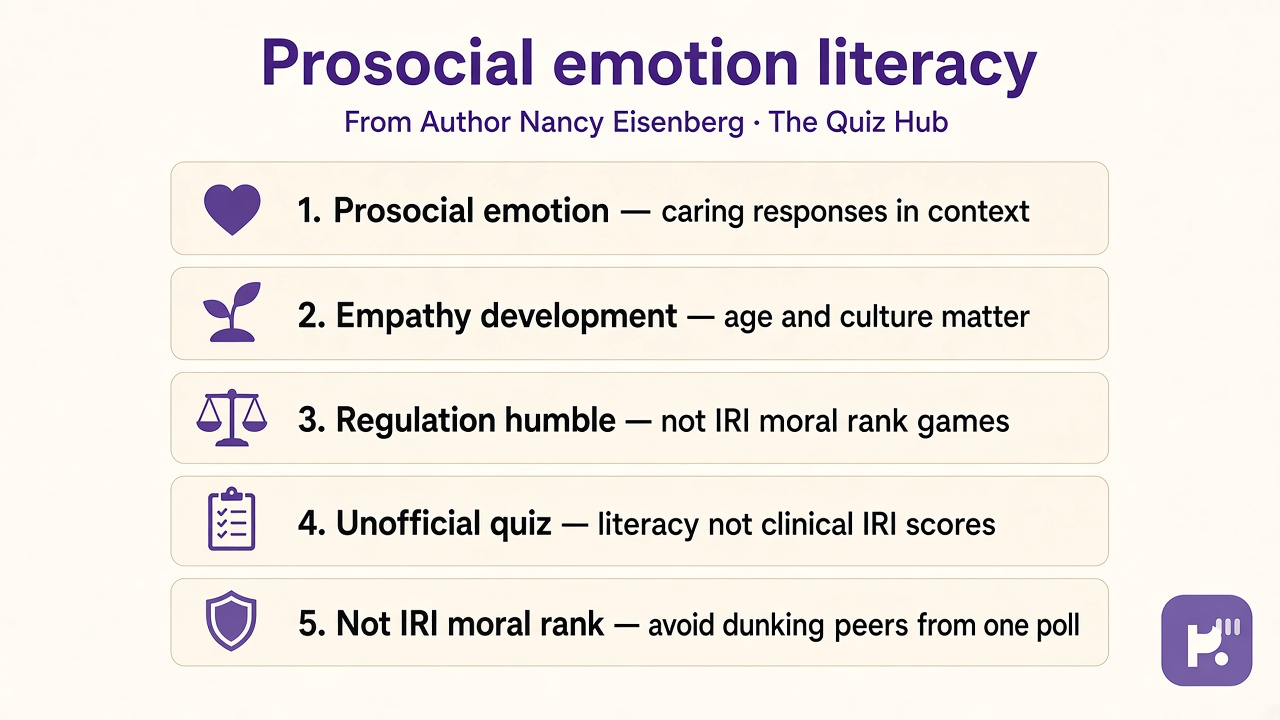Eisenberg tips: prosocial emotion; empathy development; regulation humble; unofficial quiz; not IRI moral rank
