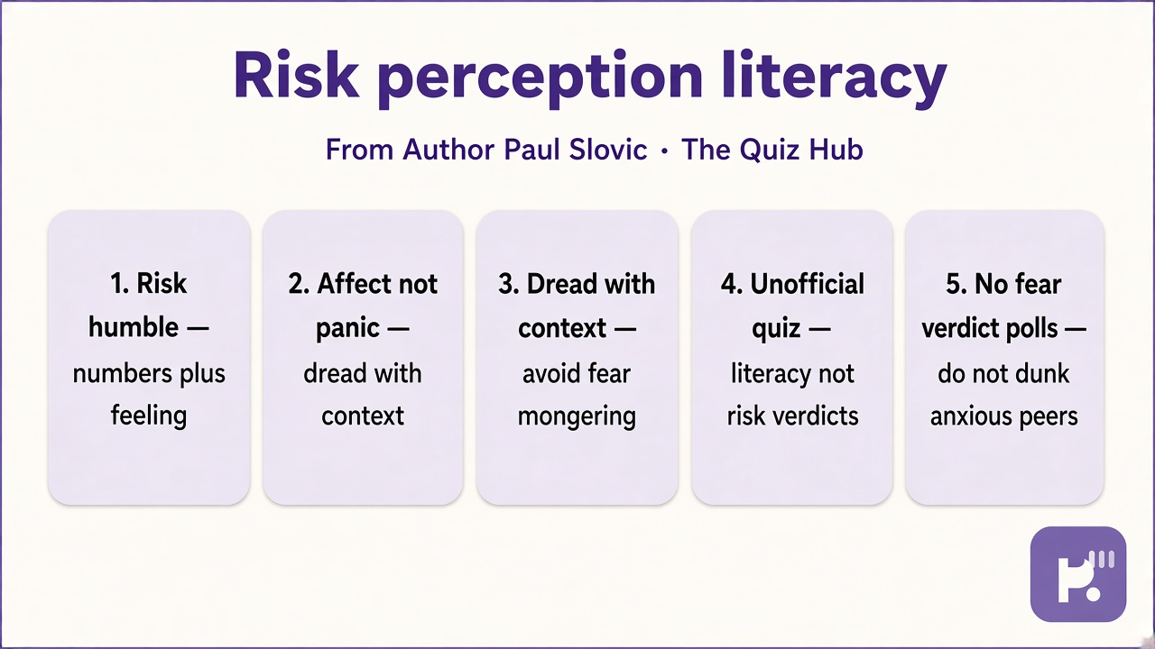 Slovic tips: risk humble; affect not panic; dread with context; unofficial quiz; no fear verdict polls