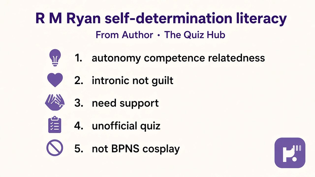 Ryan tips: autonomy competence relatedness; intrinsic not guilt; need support; unofficial quiz; not BPNS cosplay