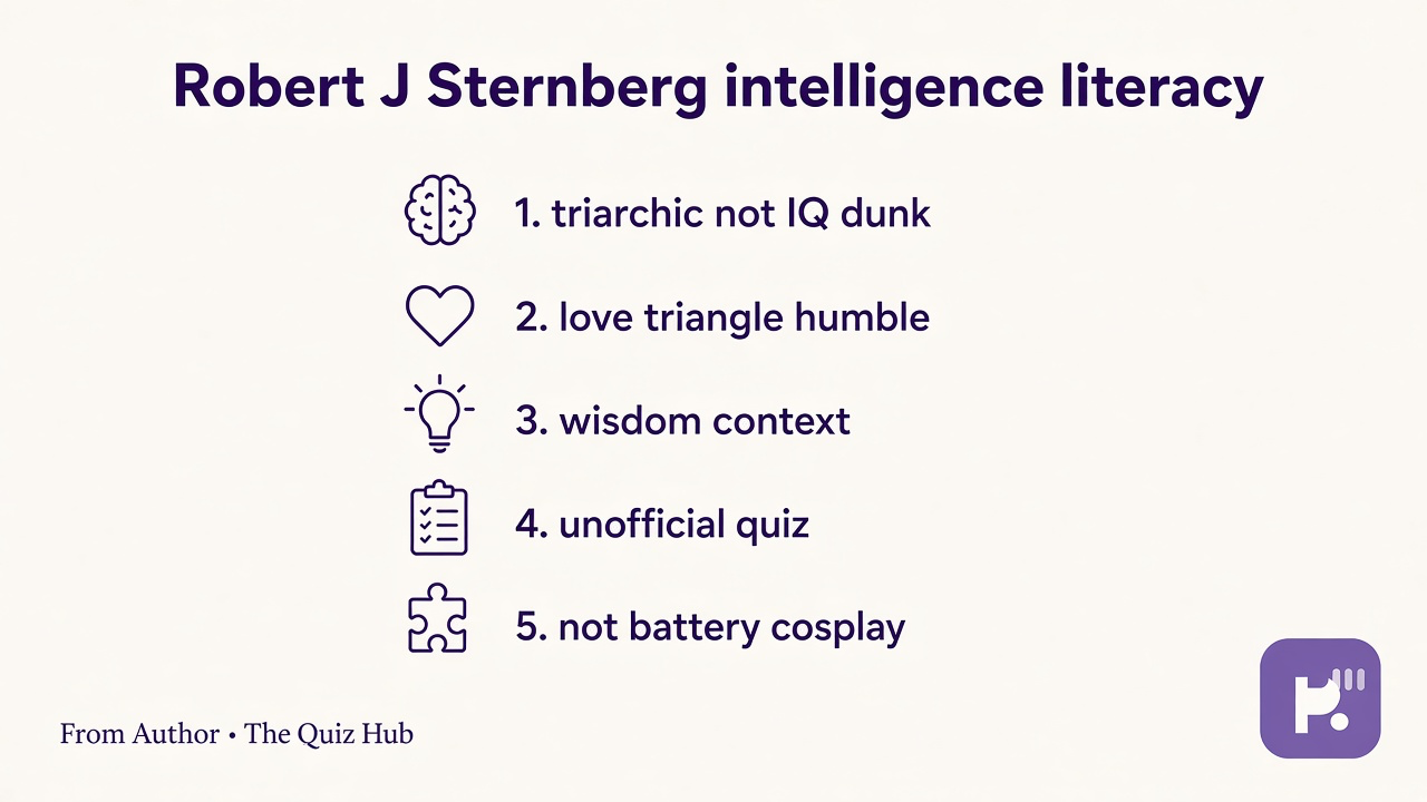 Sternberg tips: triarchic not IQ dunk; love triangle humble; wisdom context; unofficial quiz; not battery cosplay