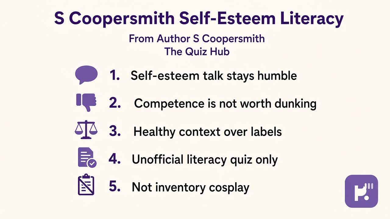 Coopersmith tips: esteem humble; competence not worth dunk; healthy context; unofficial quiz; not inventory cosplay