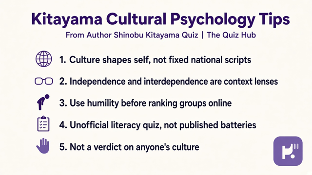 Kitayama tips: culture context; indep-interdependence; humility; unofficial quiz; not culture ranking polls