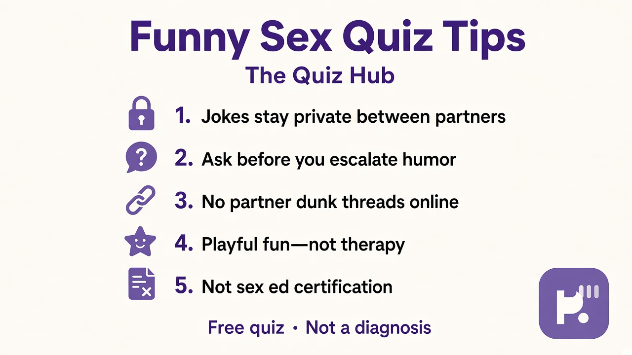 Funny sex quiz tips: jokes stay private; ask before escalate; no partner dunk threads; play not therapy or ed cert