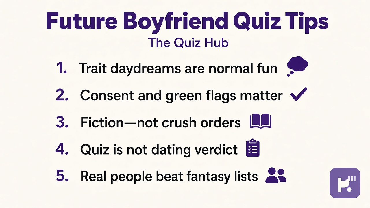 Future boyfriend tips: trait daydreams; consent green flags; fiction not crush orders; quiz not dating verdict