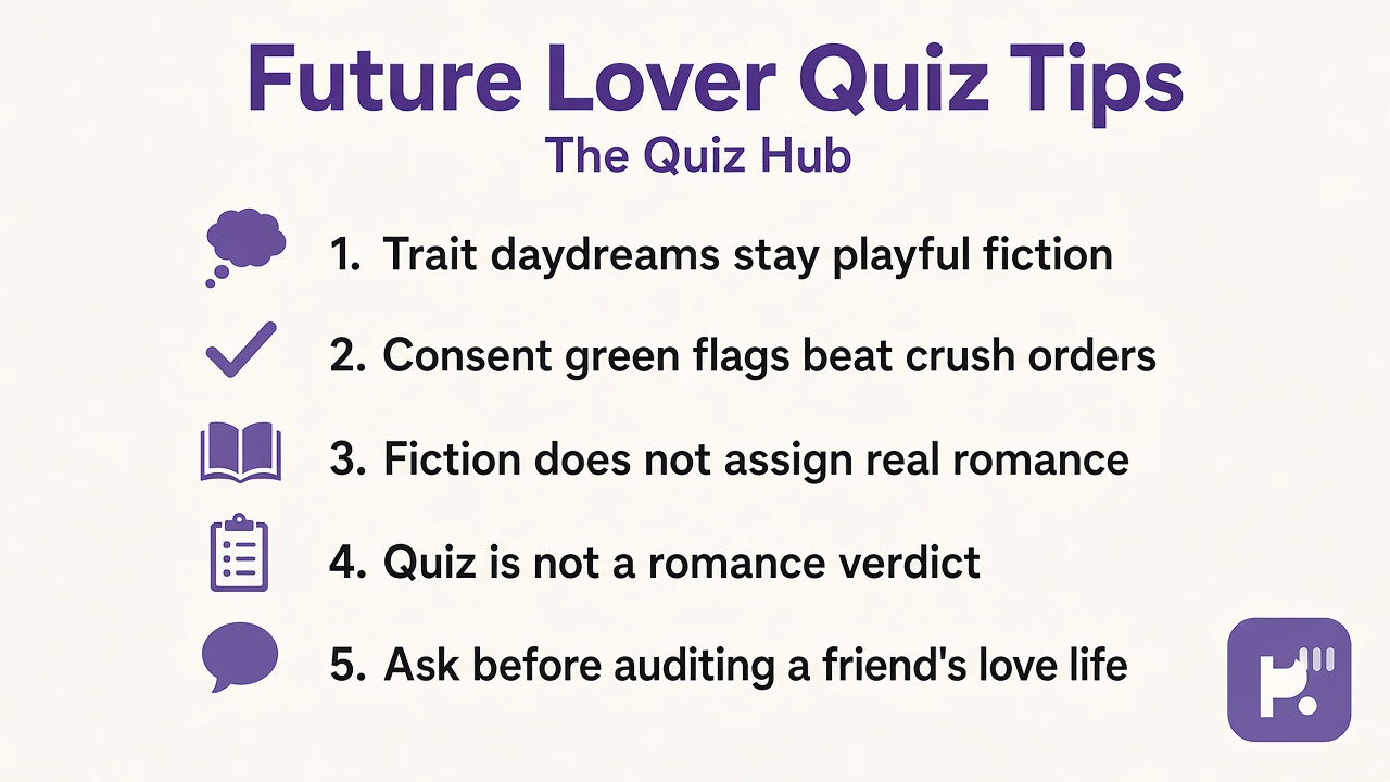Future lover tips: trait daydreams; consent green flags; fiction not crush orders; quiz not romance verdict