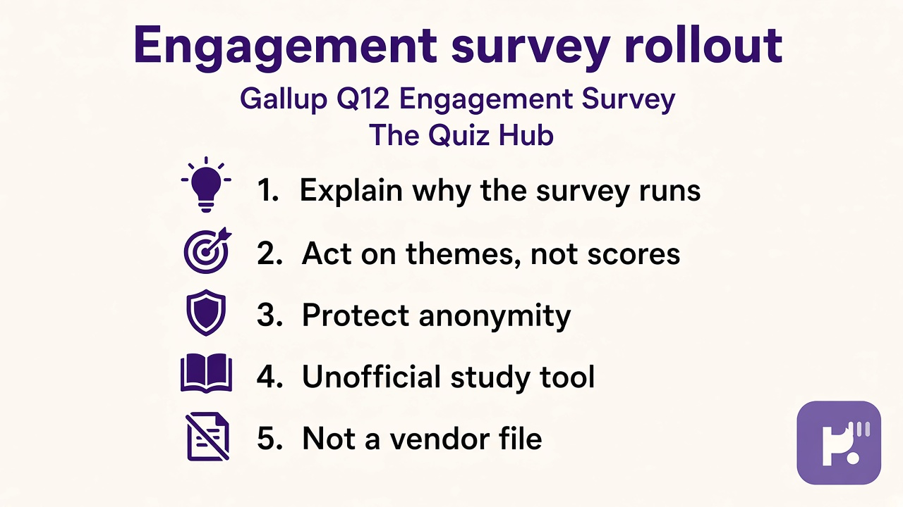 Survey tips: explain why survey runs; act on themes; protect anonymity; unofficial study; not vendor file