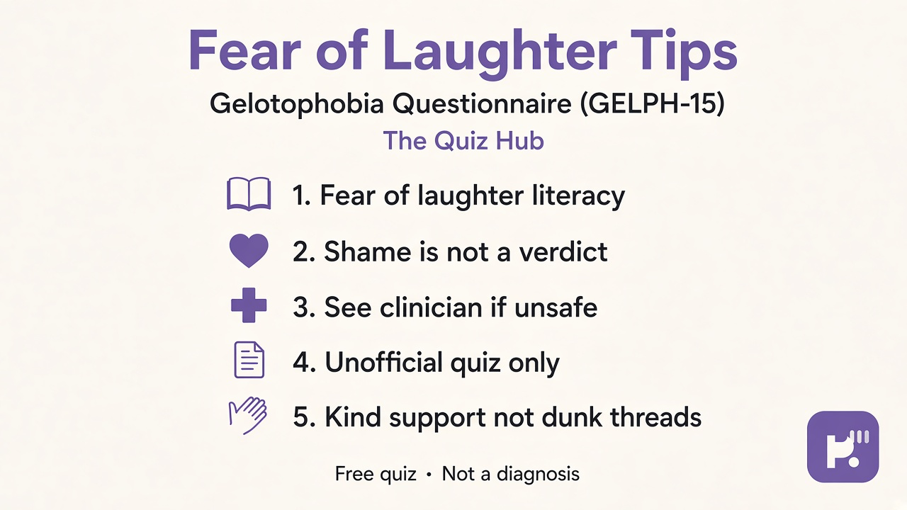 GELPH tips: fear of laughter literacy; shame not verdict; clinician if unsafe; unofficial quiz; kind support not dunk threads
